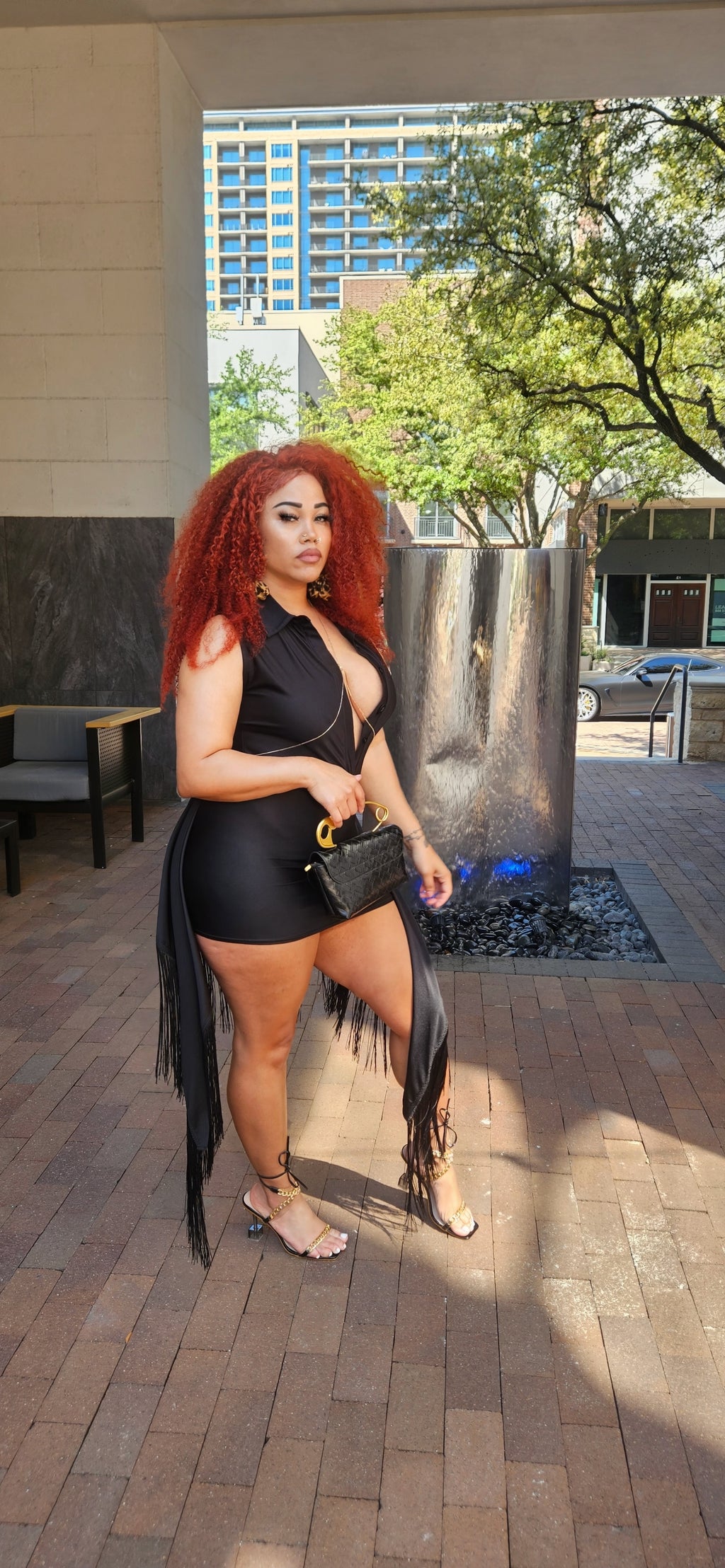 2 Piece Skirt Set Sleeveless Button-Up Bodysuit and Mini Fringe Skirt