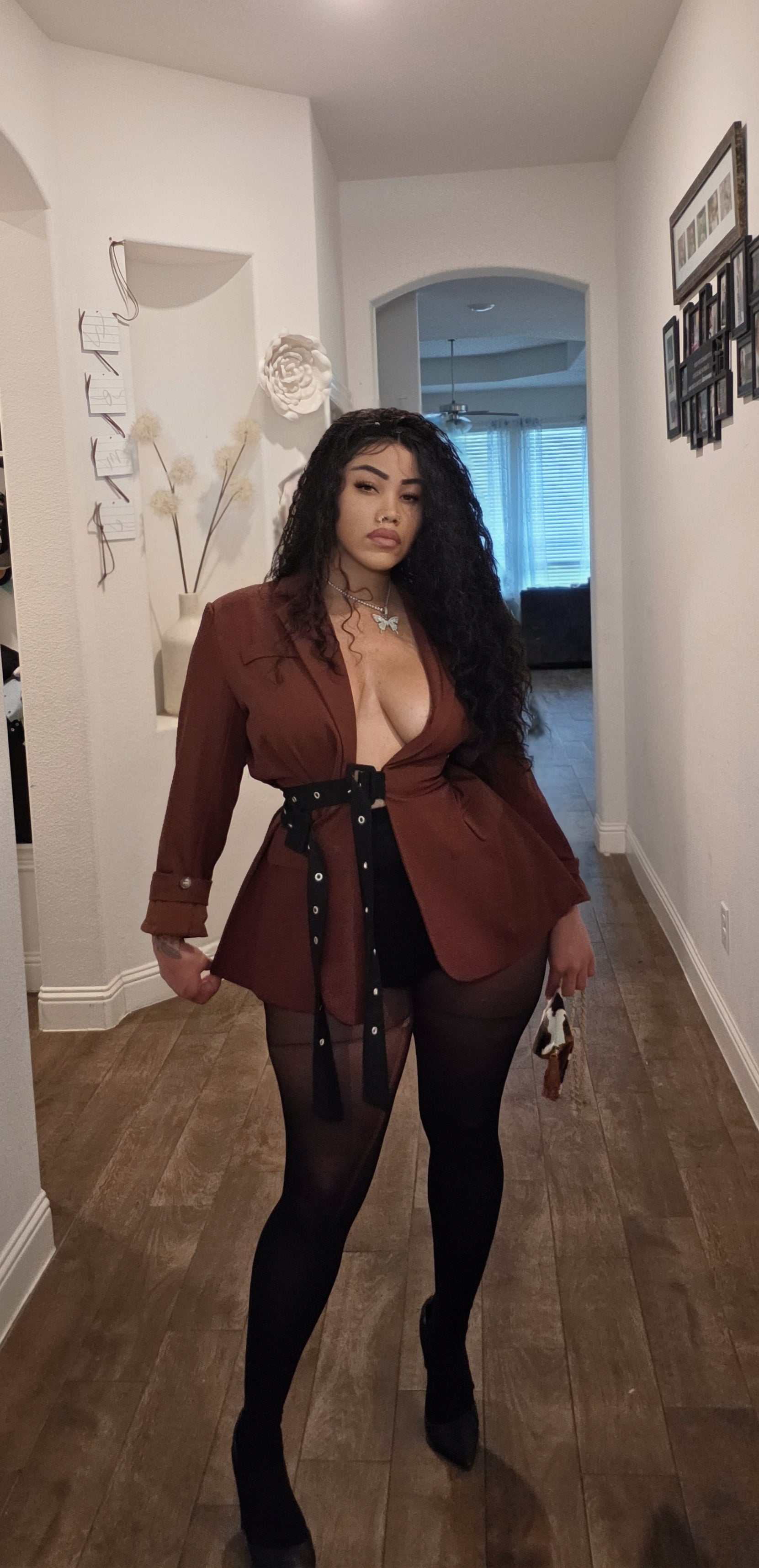 Long Sleeve Belted Midi Blazer Dress